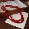 Natural Red Agate Beaded Necklace Women Vintage Round Carnelian Choker Necklaces Elegant Daily Wear Jewelry