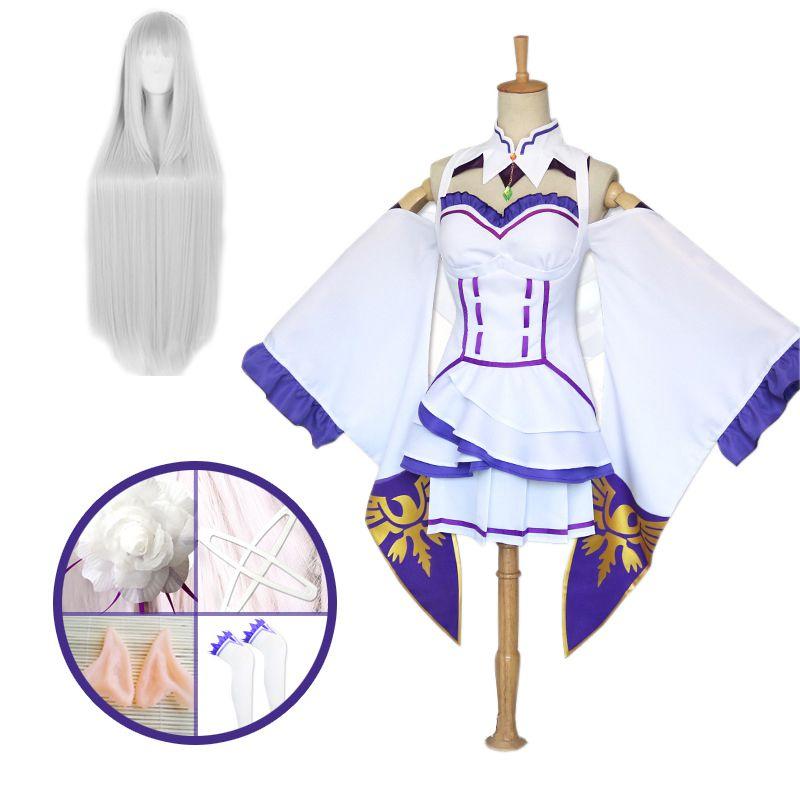 Очаровательный косплей-набор платья Эмилии с элегантным париком для женских аниме-костюмов для вечеринок
