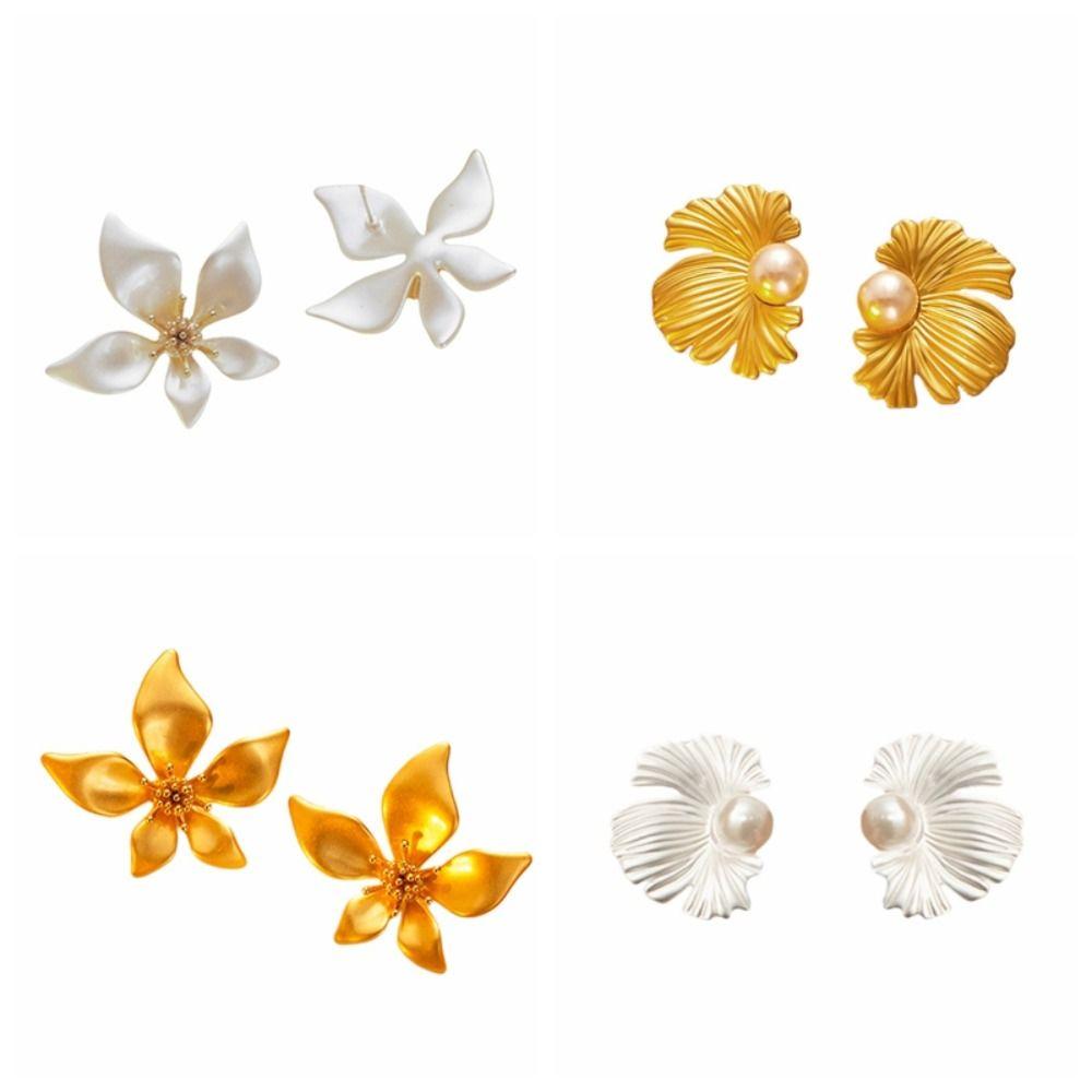 Textured Pearl Ear Studs Elegant Flower Earrings Jewelry Creative Ginkgo Leaf Earrings Party