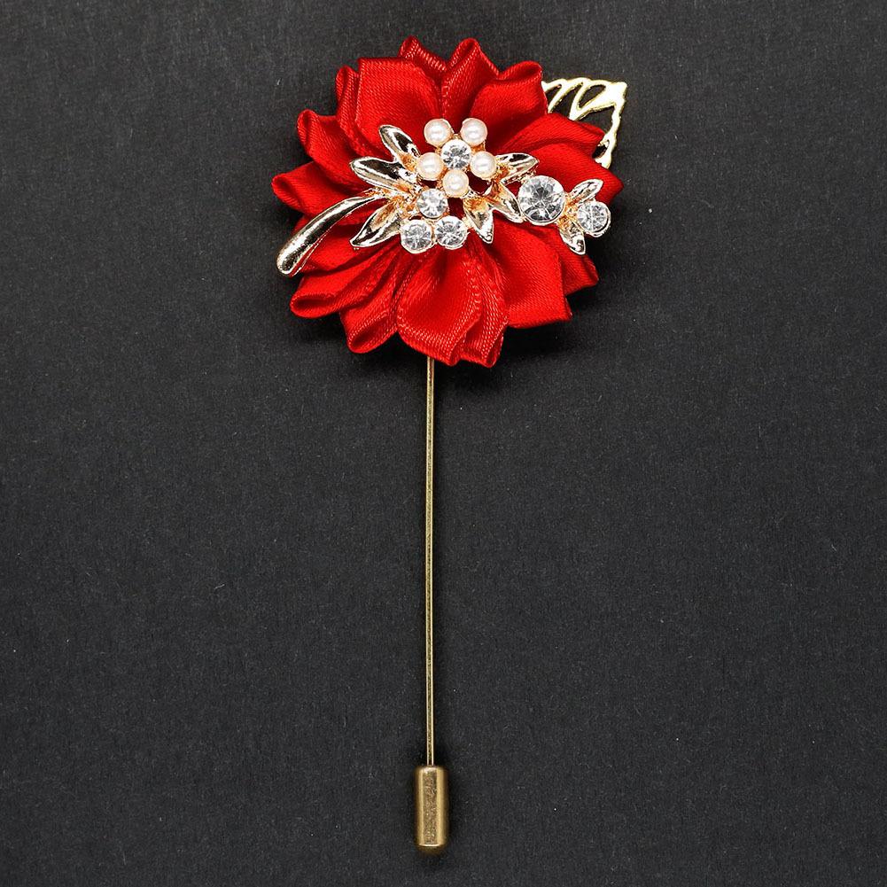 Luxury Crystal Pearl Groomsmen Boutonniere Wedding Corsage Men Brooch Pin Red Burgundy Flower Groom Bridal Boutonnieres