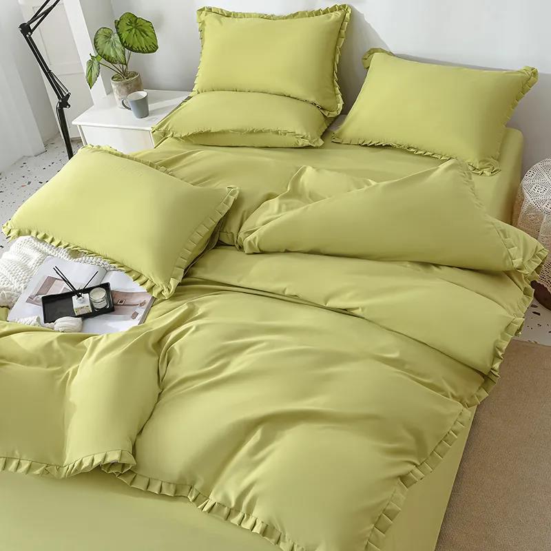 Bedding, Duvet Cover, Bed Sheet Brushed Solid Color Four-piece Set Pure Cotton Side Double Bed Single
