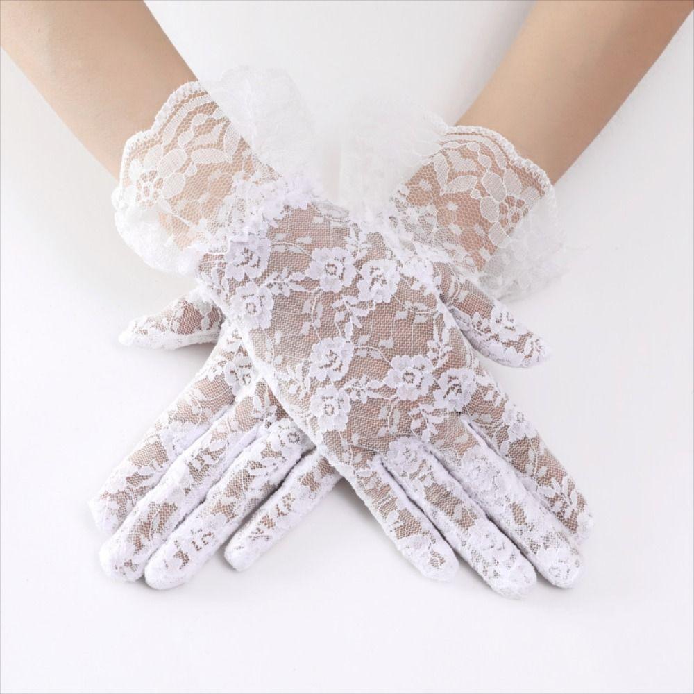 Floral Bride Gloves Wrist Length Full Finger Gloves for Dinner Fancy Costume Accessories