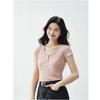 Women's Short Sleeve Henry Collar Ribbed T-Shirt Loose Fit Base Layer Summer 2026 Casual Wear