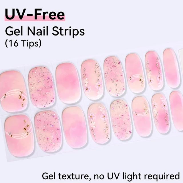 16Tips Non-toxic Gel Nail Strips Full Cover Shining Cherry Design Baking-Free DIY Self-Adhesive Manicure Decoration Nail Art