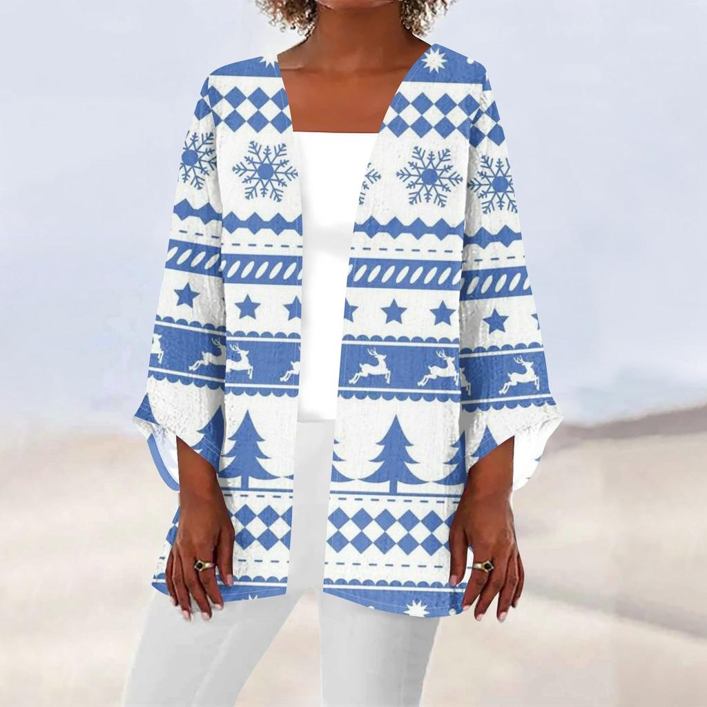 Женская повседневная мода с рождественским принтом легкая куртка средней длины кардиган