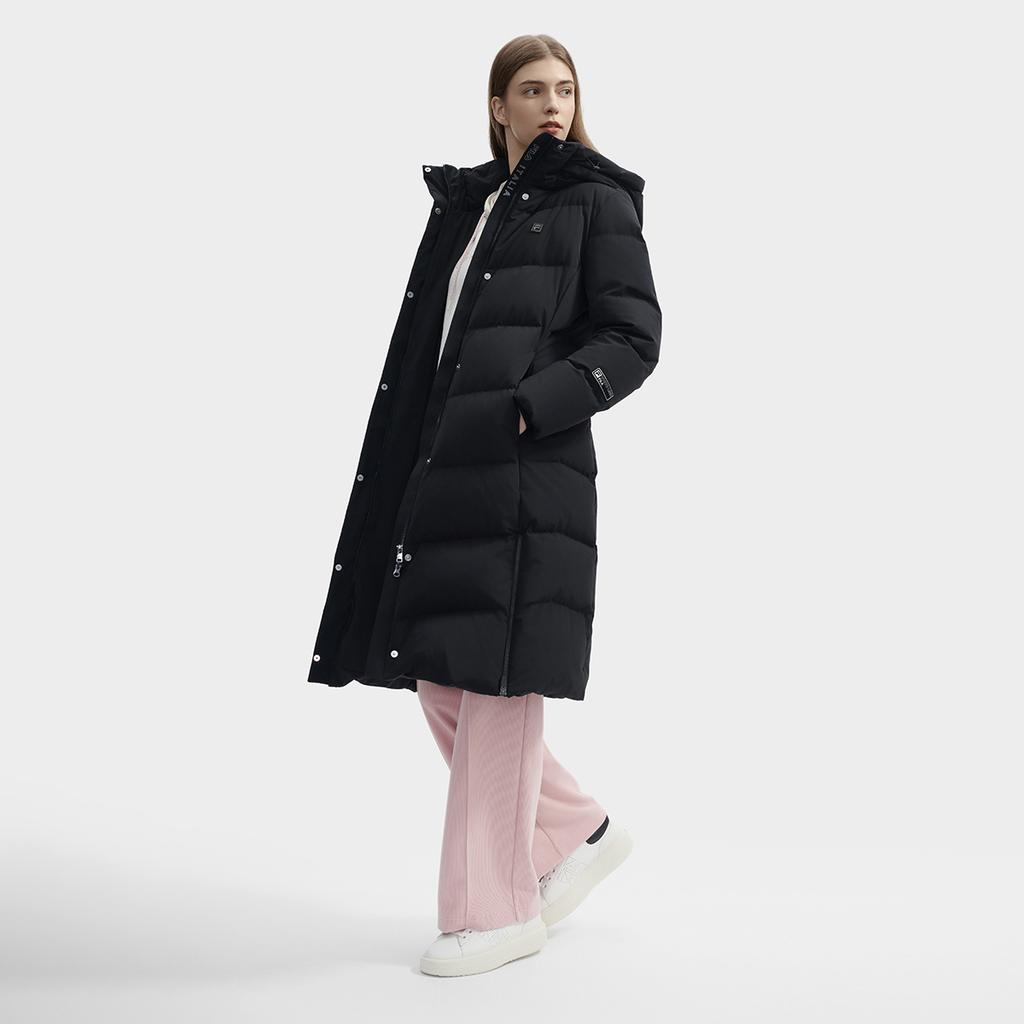 Fila Warm Long Hooded Down Jacket Women Outerwear Black F11W443905FBK
