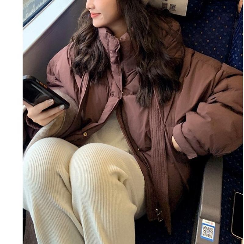 Модная женская хлопковая куртка-пуховик с капюшоном и длинным рукавом, повседневная зимняя свободная толстая пуховая куртка, женская элегантная куртка на молнии с завязками 25443
