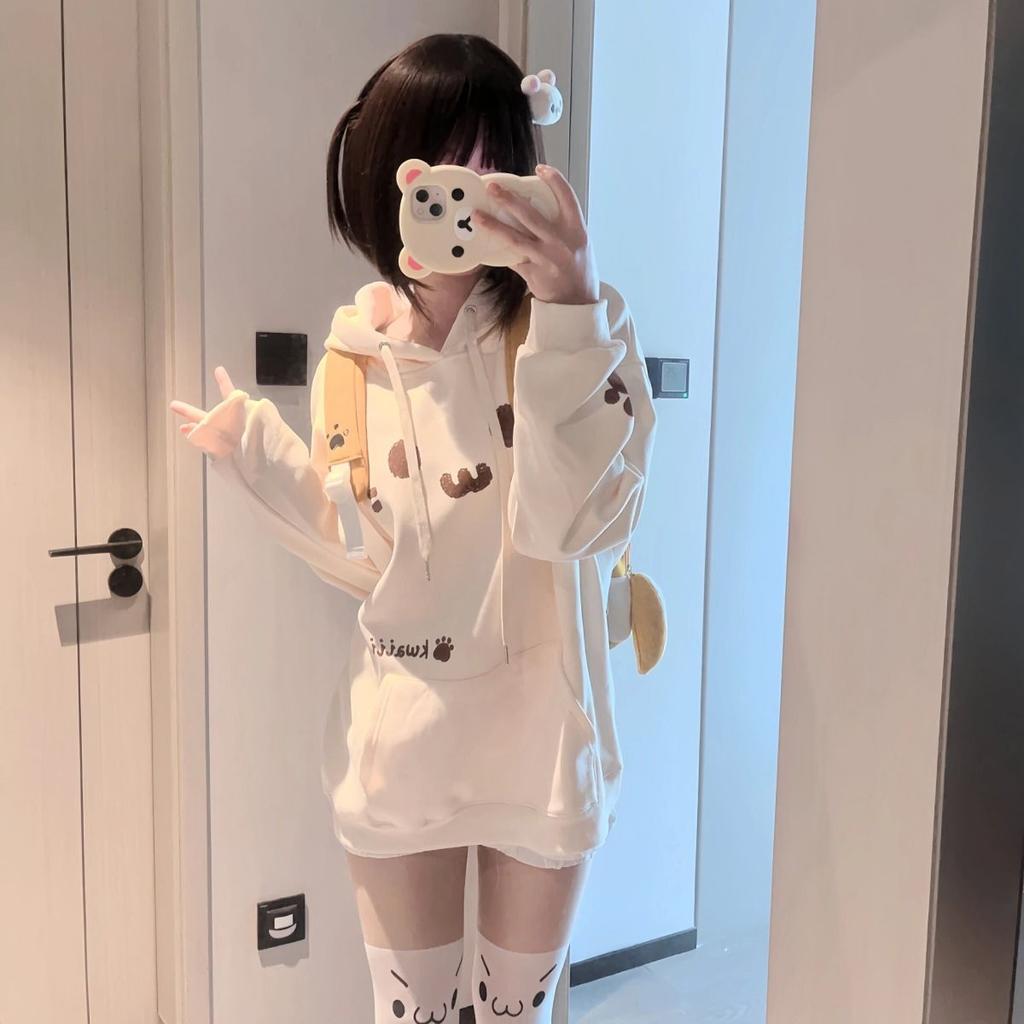 Y2k эстетические толстовки с принтом кота Kawaii в стиле Харадзюку, толстовки с завязками в стиле гранж, женские топы с карманами в японском стиле Sudaderas Para