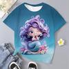 Футболка с 3D-графикой мультфильма «Русалка» для девочек, футболка с короткими рукавами и 3D принтом, лето-весна, активная мода, милый полиэстер для детей 3-12 лет