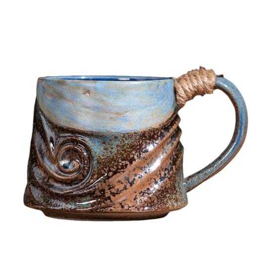 Керамическая кружка ручной работы 320 мл Винтажная чашка для чая и кофе с ротанговой ручкой Креативный спиральный дизайн Градиентная глазурь Посуда для напитков Домашний декор Подарки
