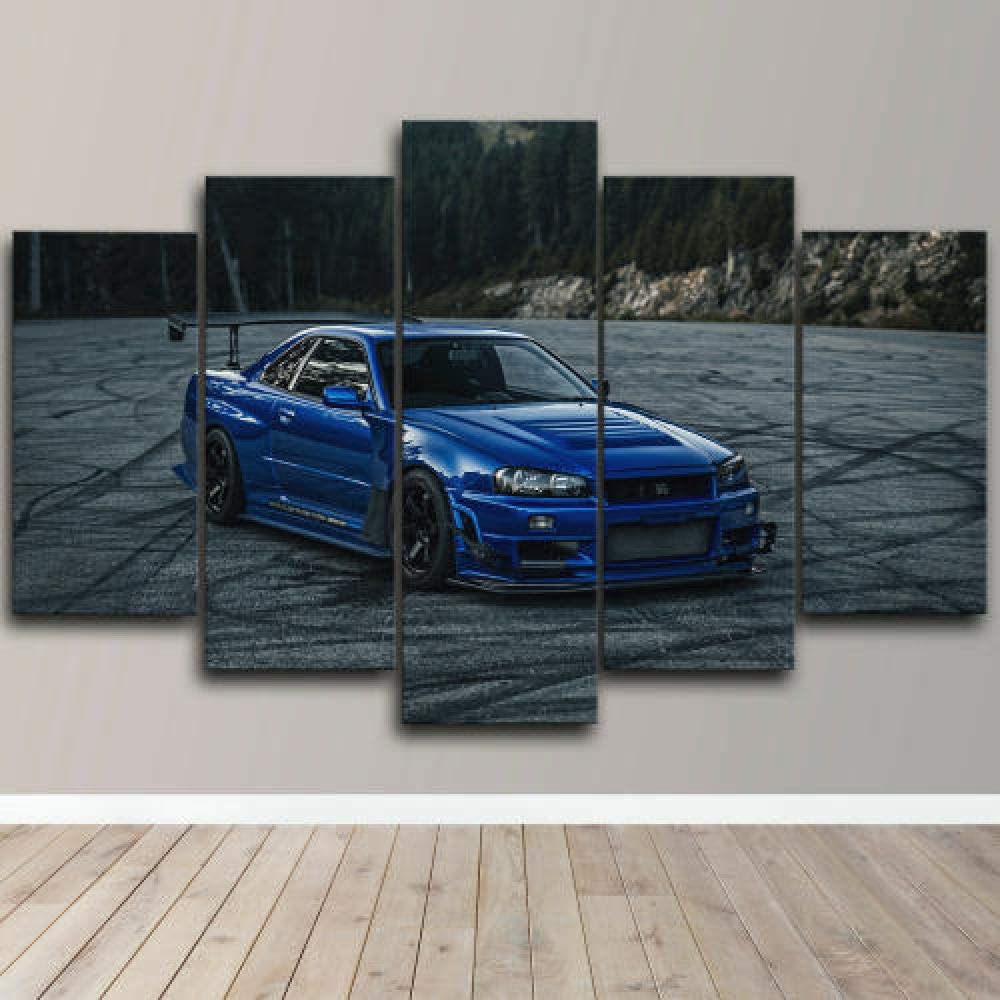 Без рамки, 5 шт., Skyline Blue, модифицированный автомобиль, модульный принт, настенное искусство, холст, постеры, картины, домашний декор для гостиной