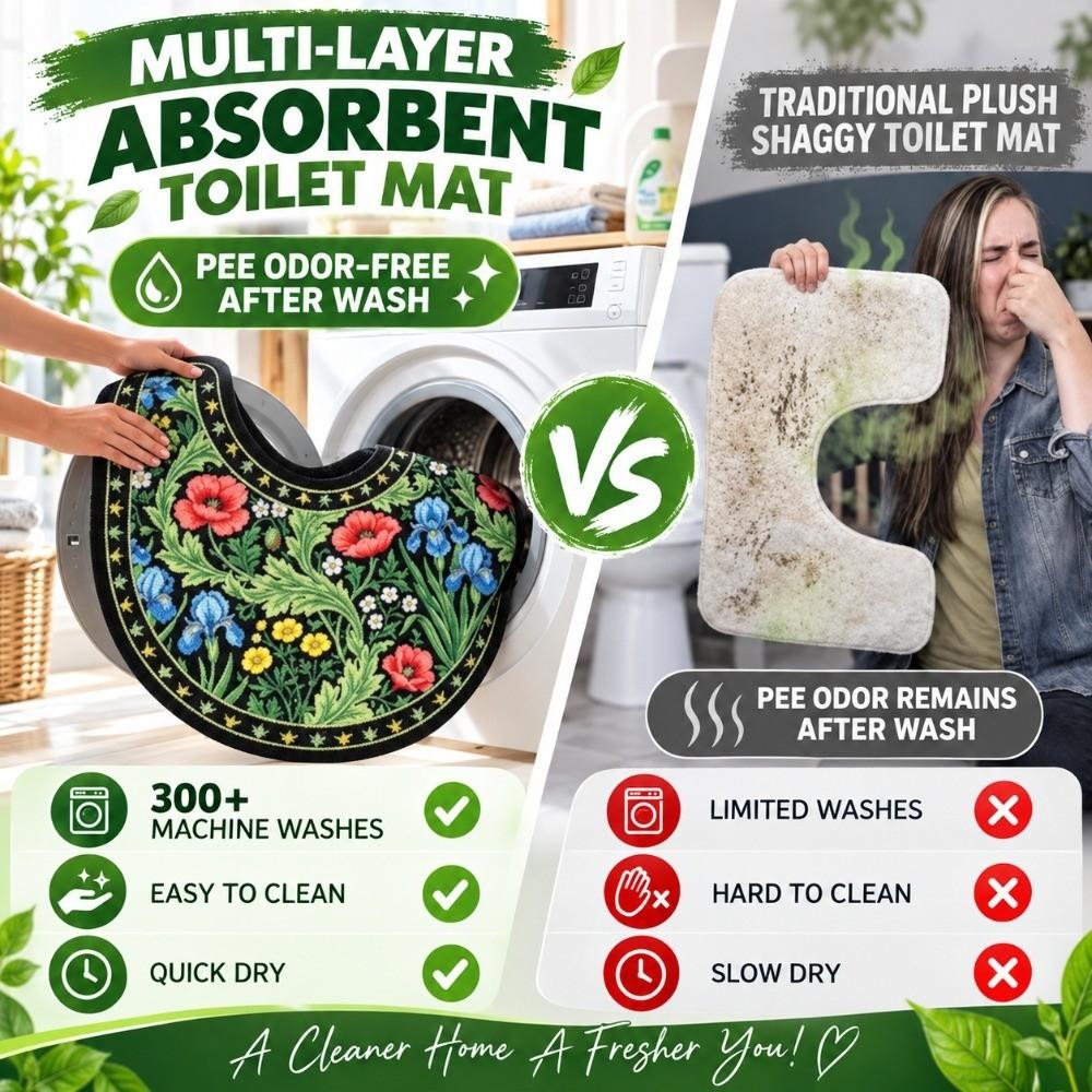 Absorbent Toilet U-shaped Mat Non-slip Bath Mat Retro Bathroom Floor Rug Household
