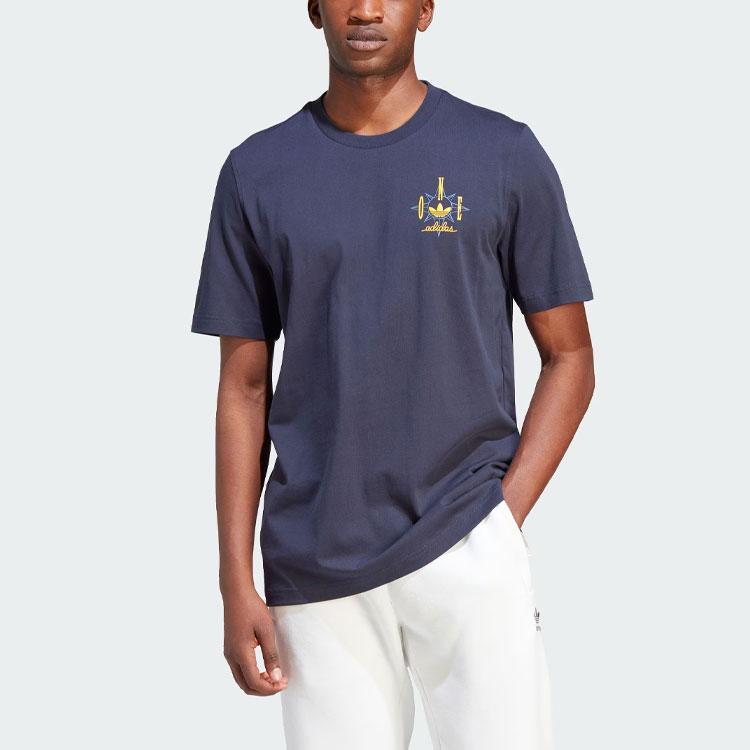 Adidas Originals Nice Graphic Tee with Letter Logo Print Men Tops Legend-Ink-Blue IR7591