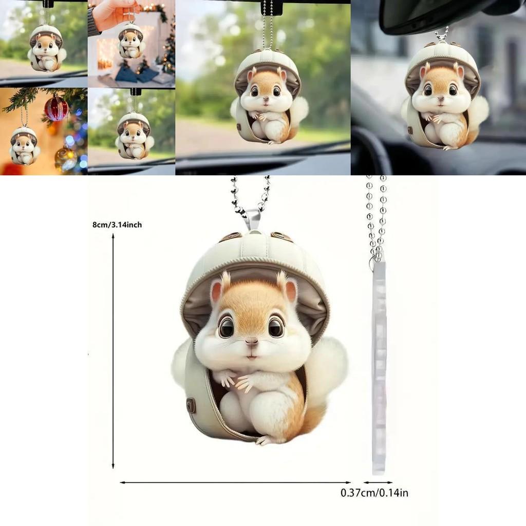 Squirrel Acrylic Car Pendant Couples Keychain Decoration For Car Interior Decor