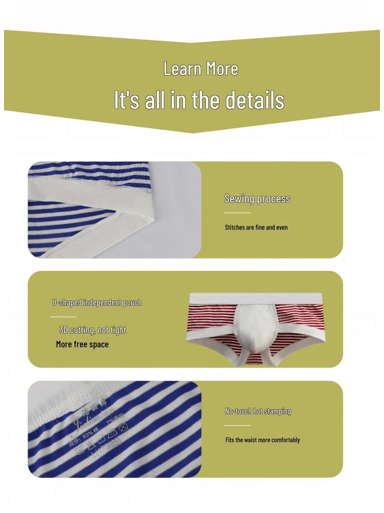 2025 Мужские классические полосатые трусы-слипы с низкой посадкой - Сексуальные, из чистого хлопка, высокоэластичные