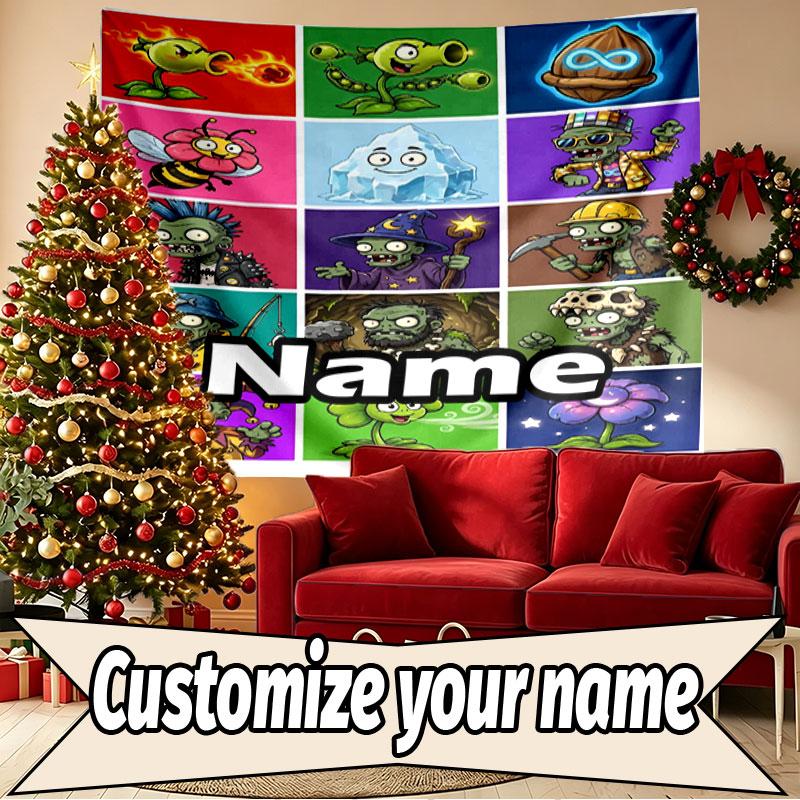 Custom Name Personalized Plants vs. Zombies Print Tapestry, Wall Art Decor, Bedroom, Dorm, Apartment, LivingRoom, Party Backdrop, Gift for Birthday
