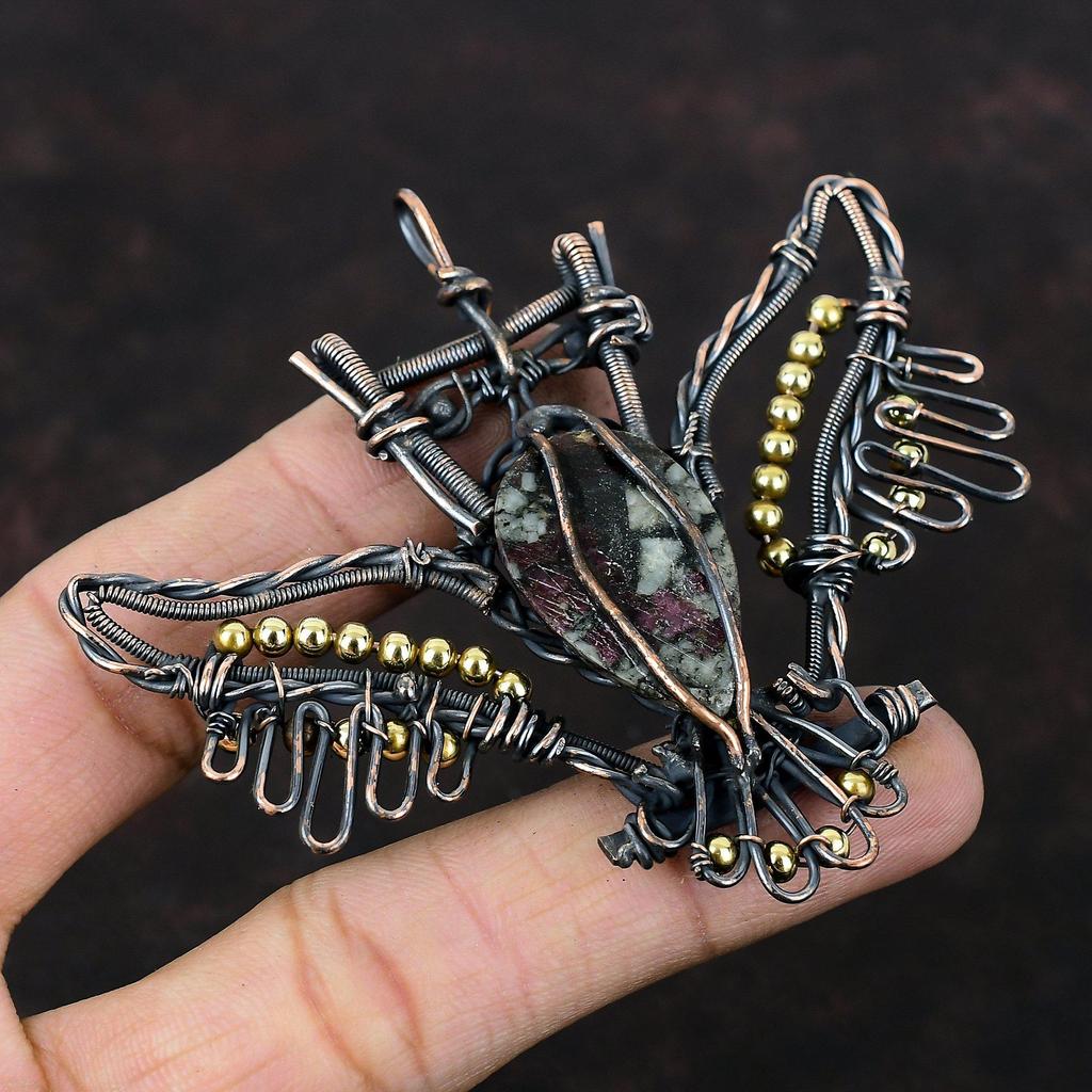 Eudialyte Pendant Copper Wire Wrapped Pendant Handmade Jewelry Gemstone Pendant Gift For Women Eudialyte Copper Jewelry Owl Pendant For Gift