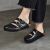 Round Toe Belt Buckle Genuine Leather Sandal Retro Versatile Outdoor Slides Women's Shoes