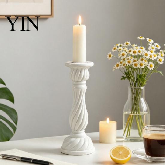 Stable Candle Stand Vintage Taper Holder, Nostalgic Resin Candlestick Decorative White Holder for Wedding Party Dinning Table Centerpiece Soft