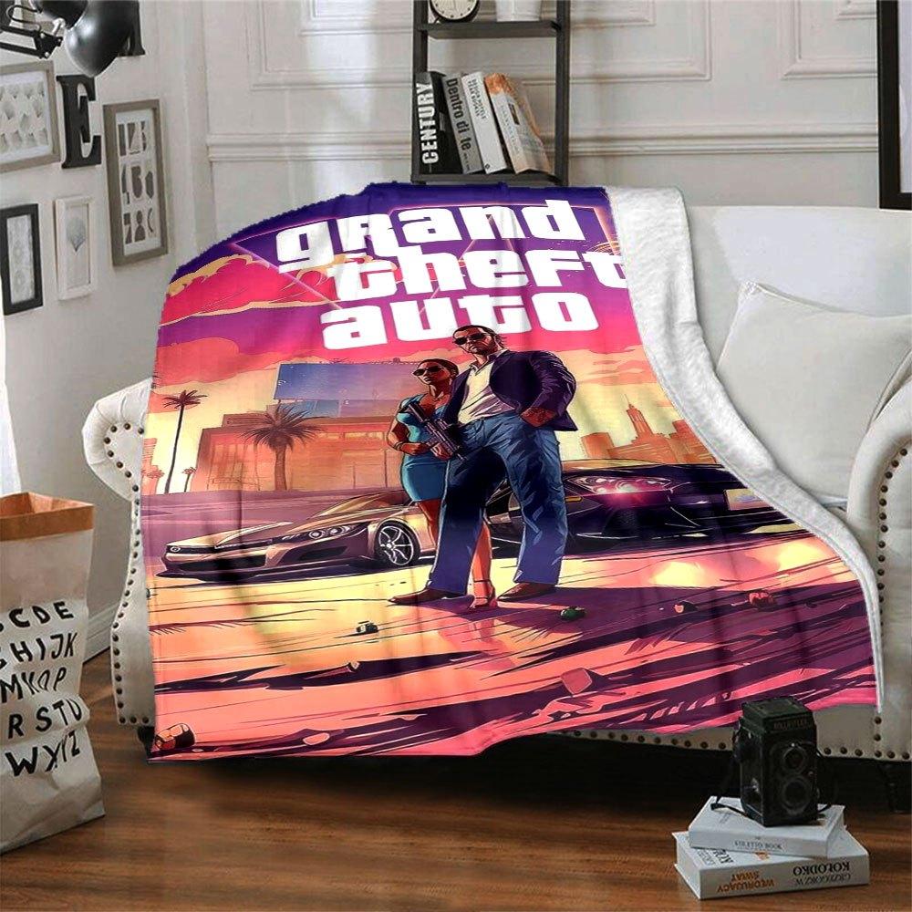 1pc Grand Theft Auto Soft Flannel Blanket with Designer Print - A cozy blanket for all seasons, perfect for the couch, bed, officeB18