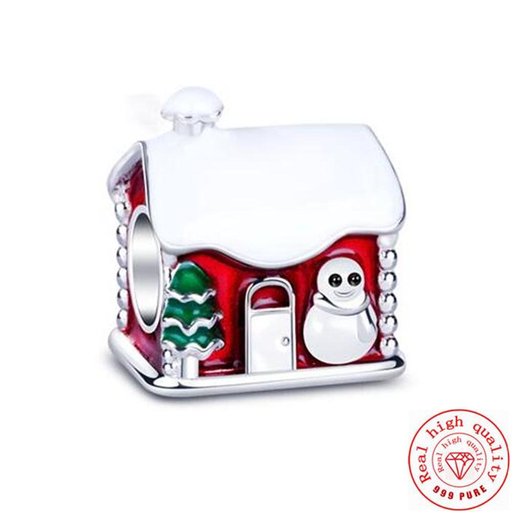 925 Серебряный Пряничный Человечек Носок Санта-Елки Подвеска Снеговик Из Бисера Подходит Оригинальный Браслет Женский Рождественские Изящные Ювелирные Изделия