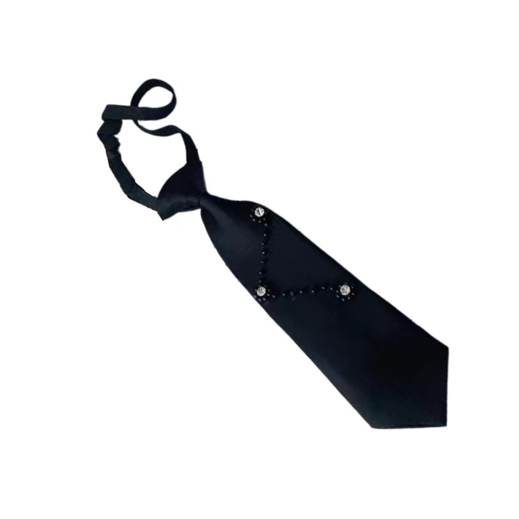 Uniform Black Ties for Senior High School Girl Uniform Pre-tied Preepy Look Adjustable Neck Ties with Crystal