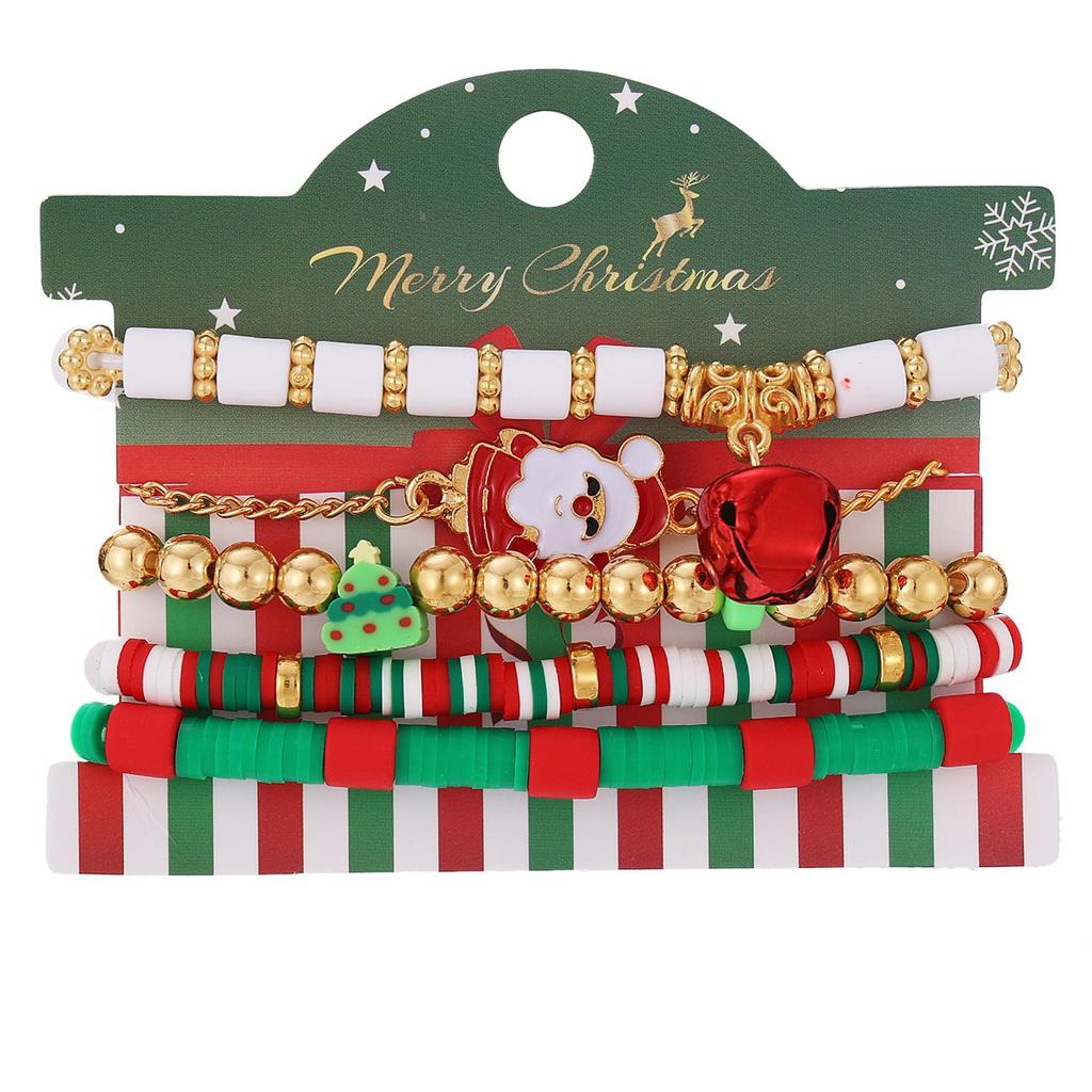 Рождественский браслет-колокольчик из сплава с разноцветной полимерной глиной для женщин