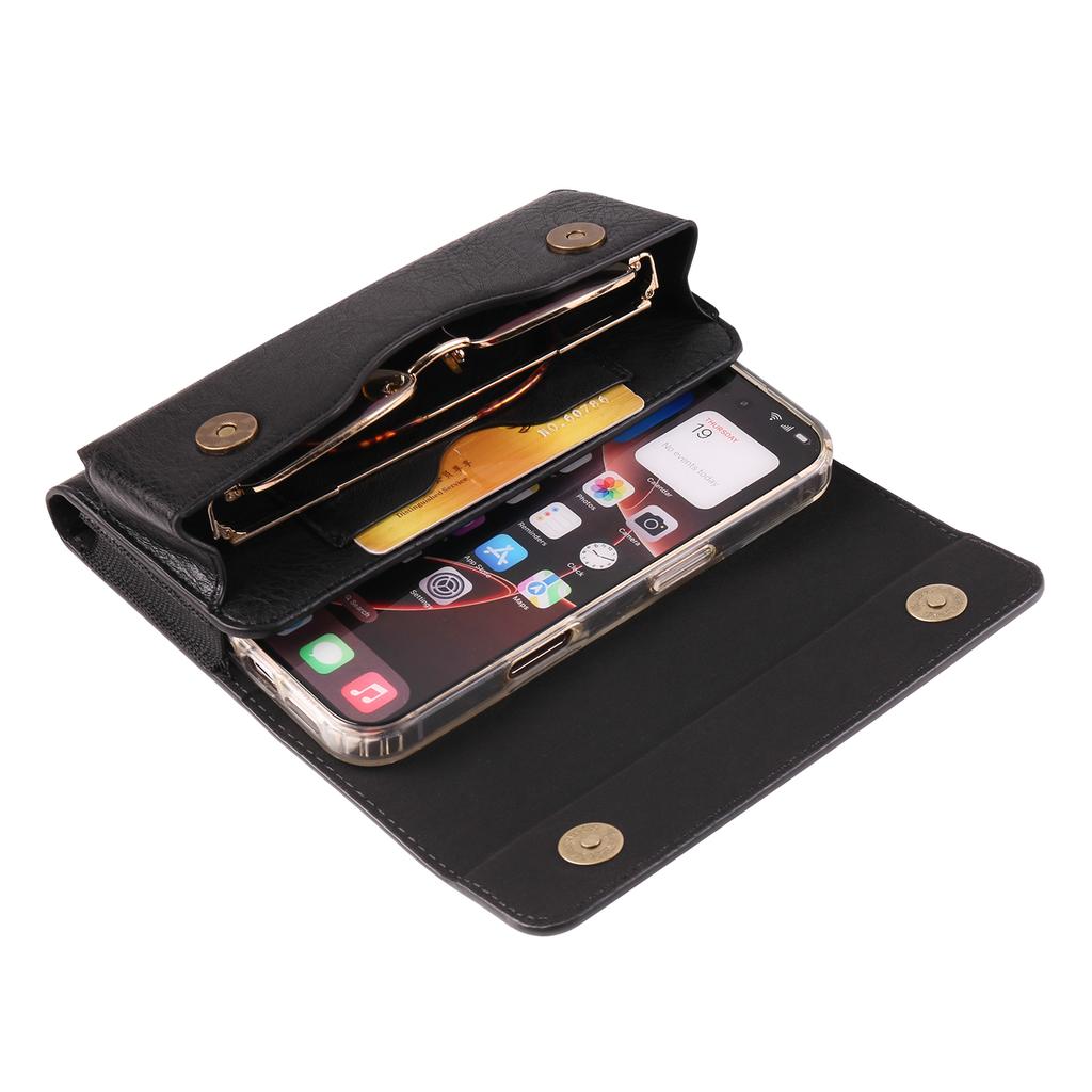 Мужская двухслойная поясная сумка с магнитной застежкой - Большая вместимость, держатель для телефона и очков, поясная сумка из искусственной кожи