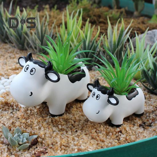 2 шт., смоляной горшок в форме коровы, горшок для суккулентов в виде животных, настольное украшение, цветочный горшок в виде мультяшной коровы для мини-растений, цветок кактуса
