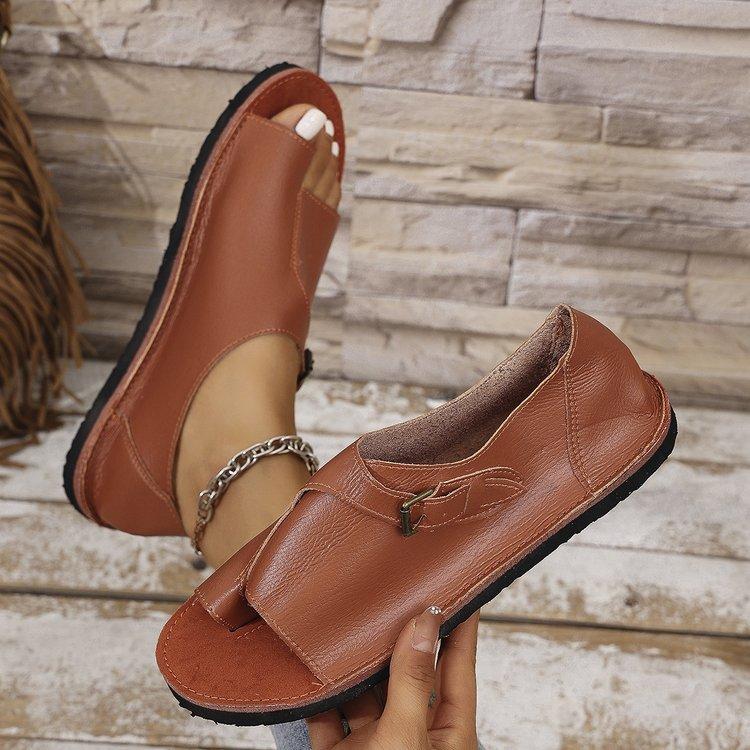 Женские сандалии 2025 года, новые плоские ретро-сандалии с открытым носком, дизайнерские брендовые повседневные пляжные женские сандалии, большие размеры 35-43