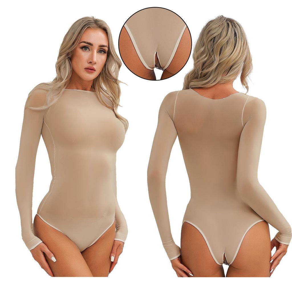 Women's Sheer Mesh Tummy Control Shapewear Leotard Bodysuit Tops T Shirt Rompers Nightwear