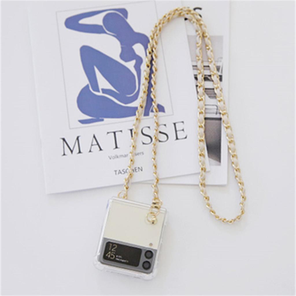 Korean Crossbody Lanyard Necklace Leather Chain Phone Case For Samsung Galaxy Z Flip 4 5g Z Flip3 Zflip Shockproof Cover