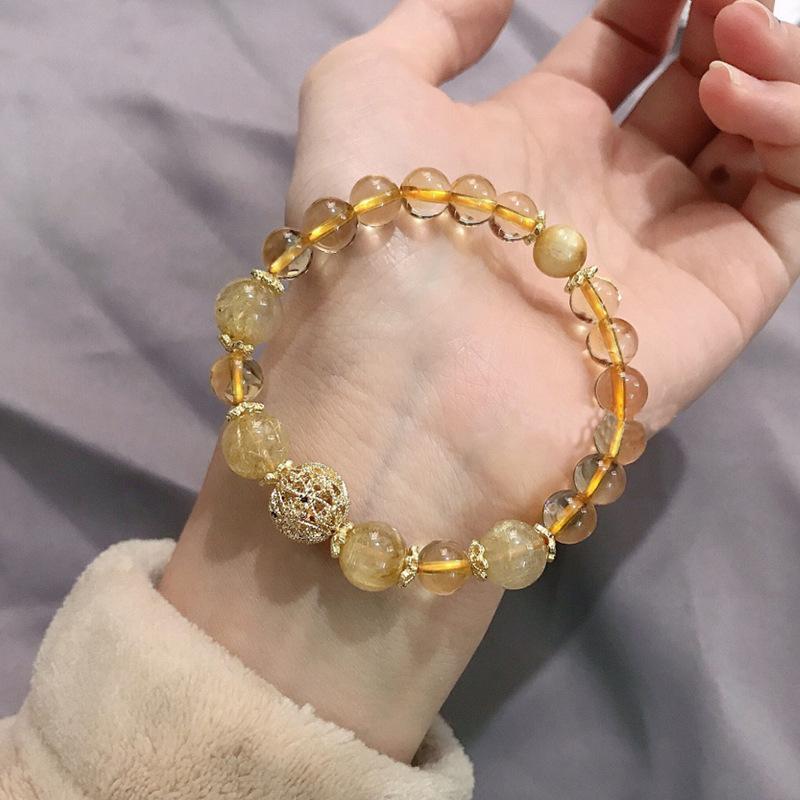 Little Overlord Gold Hair Crystal Yellow Crystal Bracelet for Female Niche Design Temperament Crystal Bracelet Gift Jewelry