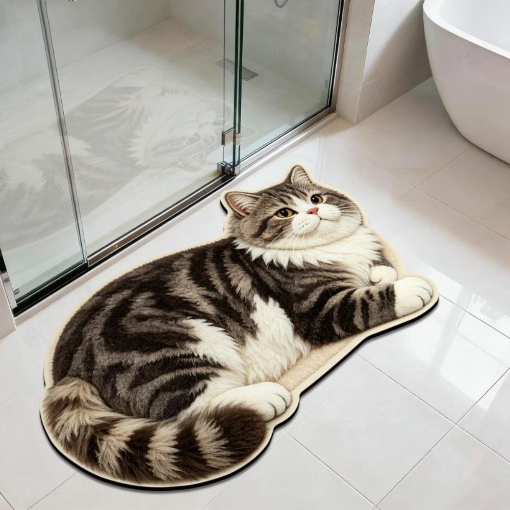 Non-slip Cute Cat Floor Mat 40*60cm Bedroom Door Small Rug Durable Floor Mat for Table Bedside
