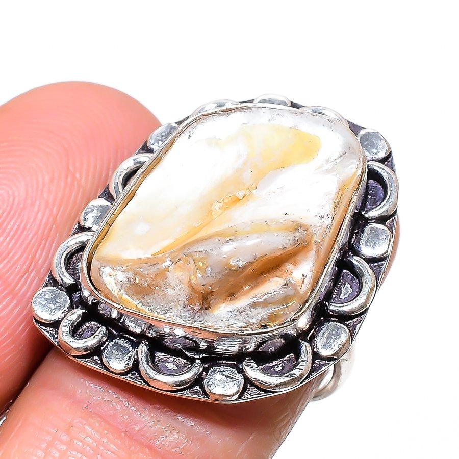 Жемчуг Бива Ручная работа Ювелирное изделие из стерлингового серебра 925 пробы Кольцо Размер 6.5 T2J70