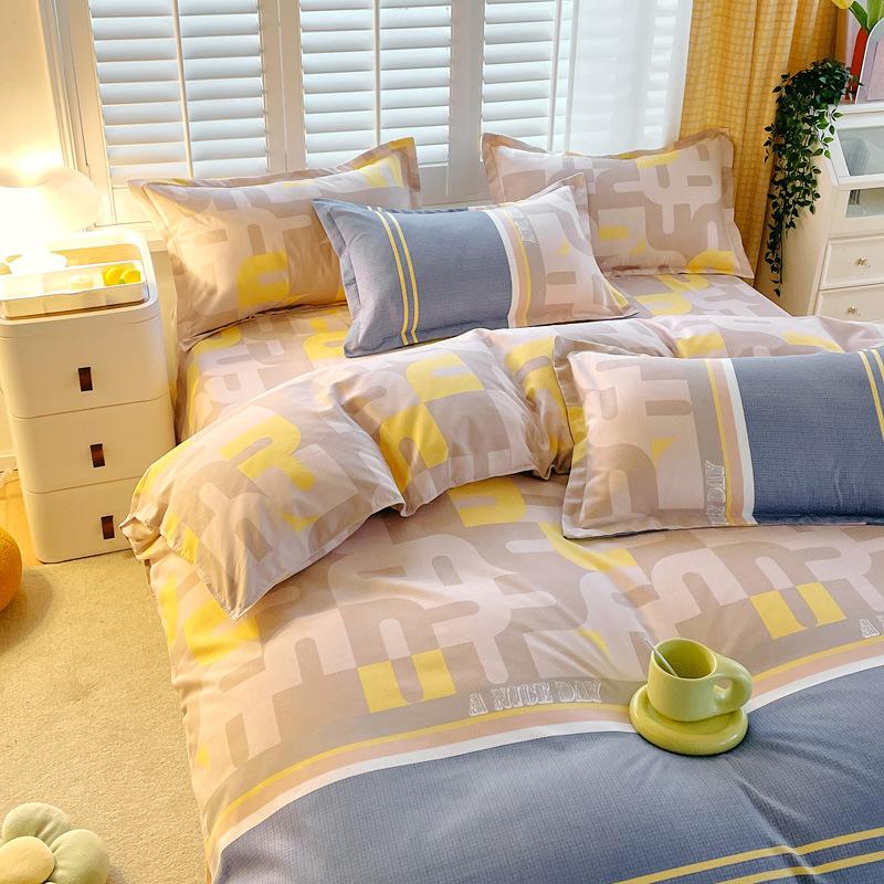 Утолщенный хлопок, чистый хлопок, четыре предмета, простыня и пододеяльник для спальни на весну и осень, пододеяльник из трех предметов
