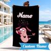 Custom Name Pink Dog Dreamscape Beach Towel Microfiber Beach Towel, Lightweight and Quick-Dry, for Summer Travel, Swimming Pool Gift