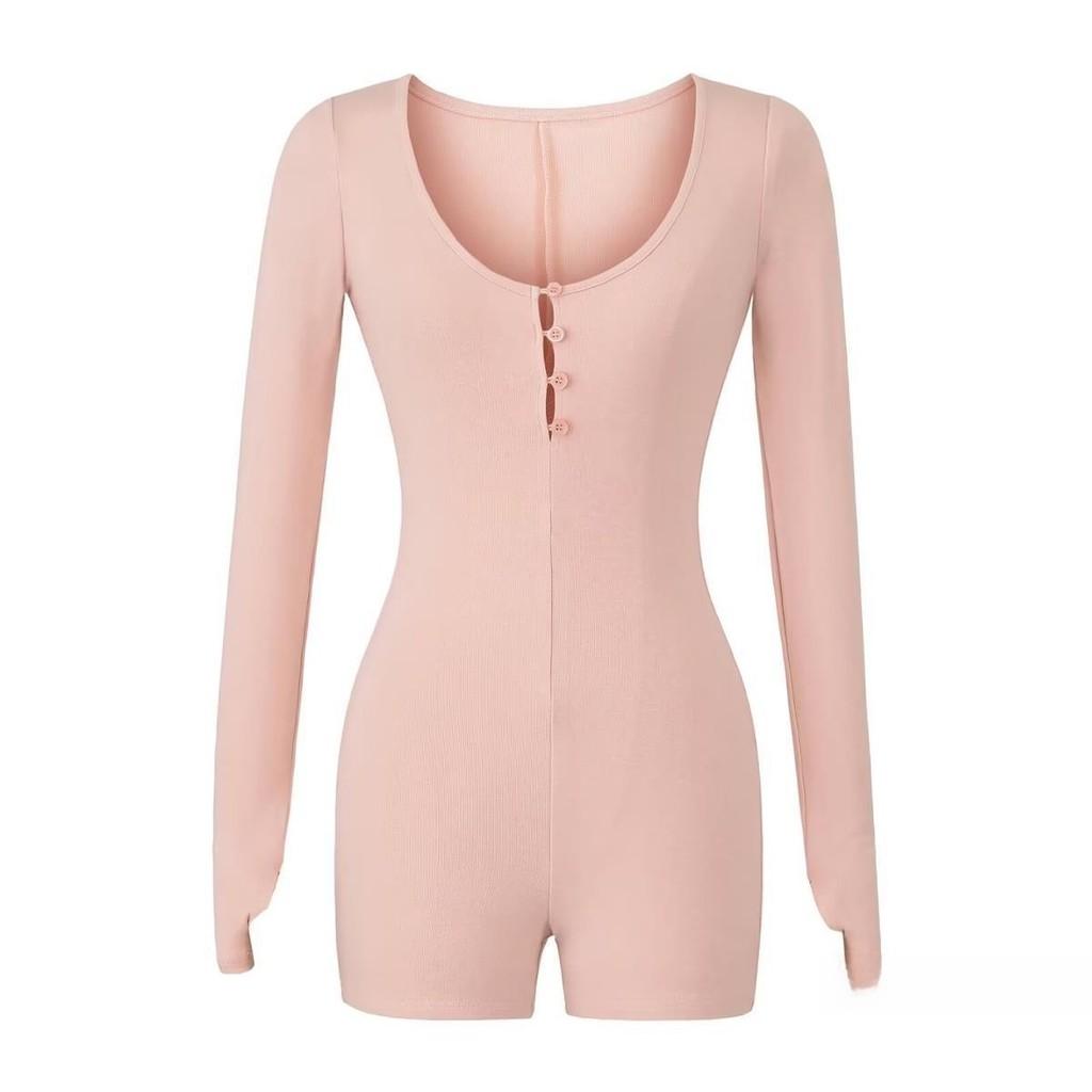 Sexy Slim Fit Cotton Blend Long Sleeve T Shirt With Button U Neck For Spring