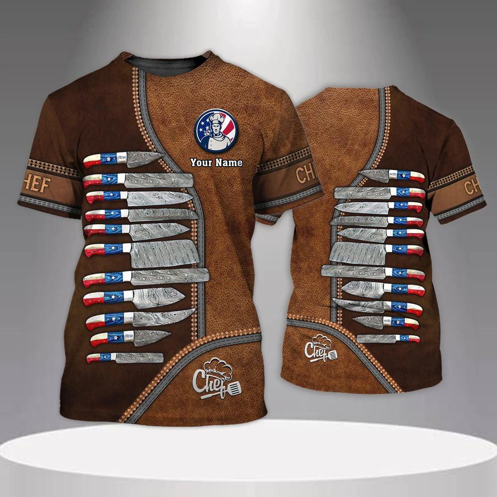 Мужская рабочая форма повара, футболка с персонализированным именем, 3D-печать, неформальная, 2025, быстросохнущая и дышащая, большой размер