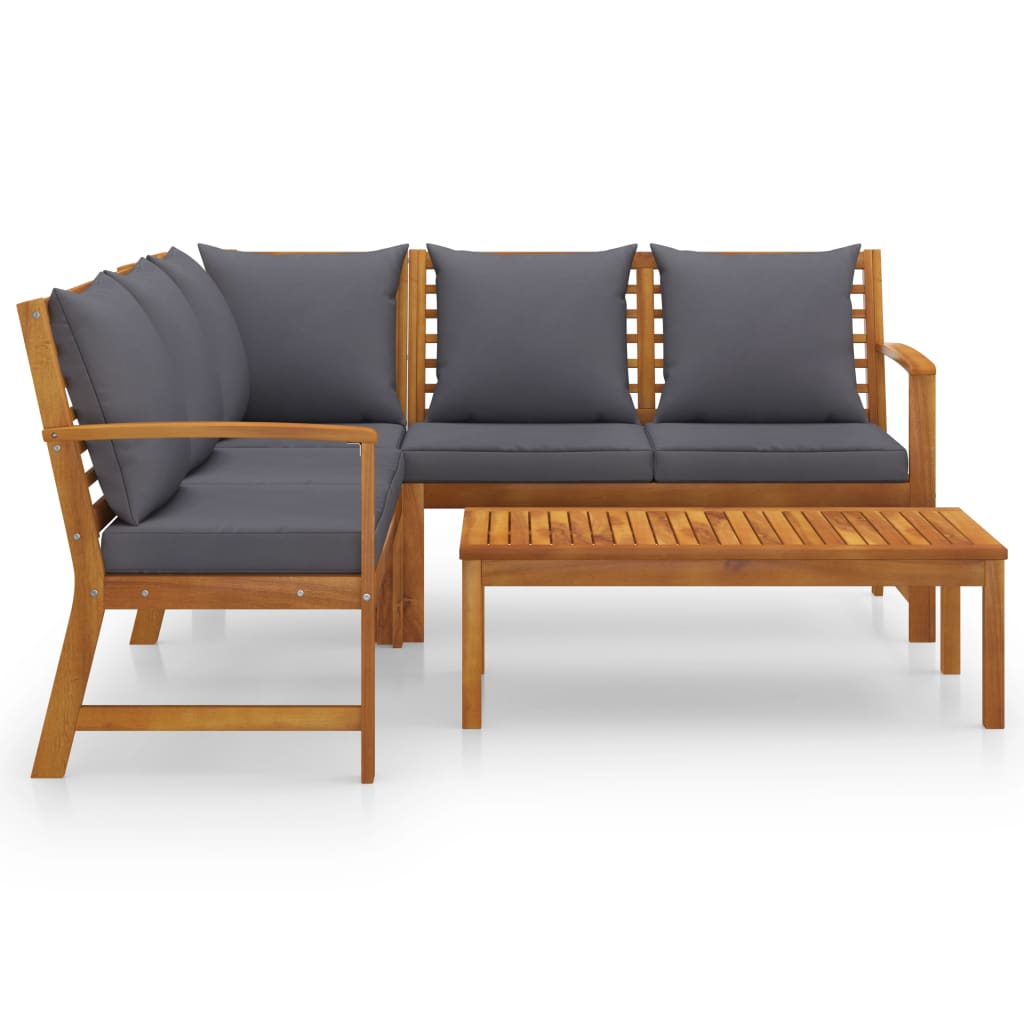 4 Piece Garden Lounge Set with Cushions Solid Acacia Wood