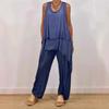 Yousheng Two Piece Outfits for Women Casual Sleeveless Irregular Top Wide Leg Pants Set Loose Lounge Suit for Summer