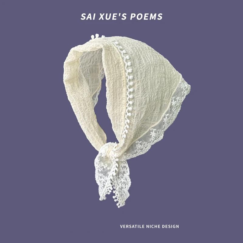 Новые корейские кружевные треугольные хиджабы женские хиджабы летние милые хиджаб-шляпы для девочек квадратные хиджабы милые девичьи сердечки универсальный головной убор