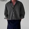 Plus Size Men Spring Turn Down Collar Long Sleeve Striped Shirts Casual Tops