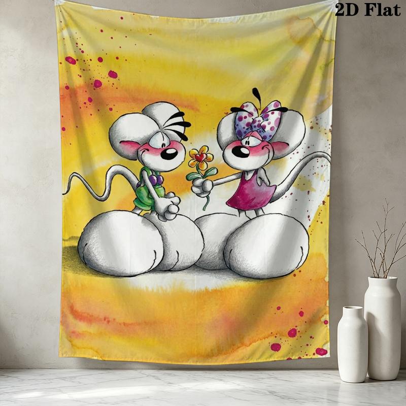Diddl Pattern Wall Tapestry Aesthetic Wall Hanging Printed Fabric Blanket Decorative Tapestries for Bedroom Living Room Home Decor