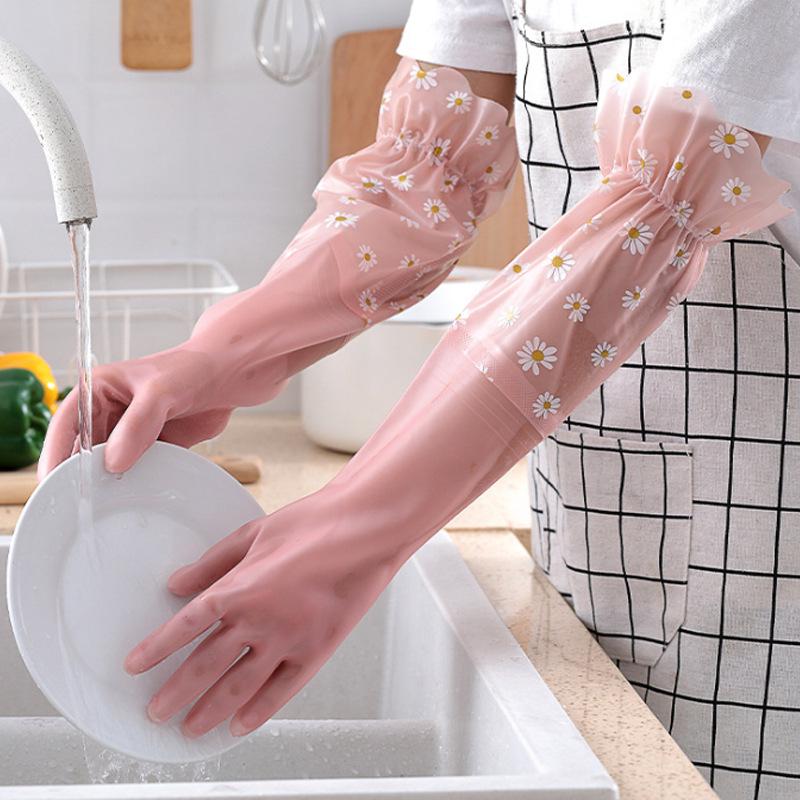 Extended Waterproof PVC Cleaning Gloves - Non-slip, Thin, and Durable for Kitchen, Dishwashing, Housework, and Laundry.