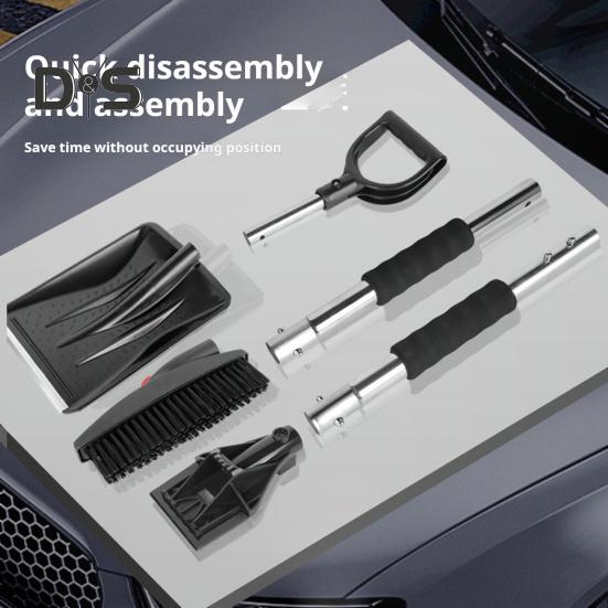 Лопата для снега с насадками 3 в 1, нейлоновая щетина, вращающаяся конструкция головки, простая установка, скребок для снега и льда с эргономичной ручкой