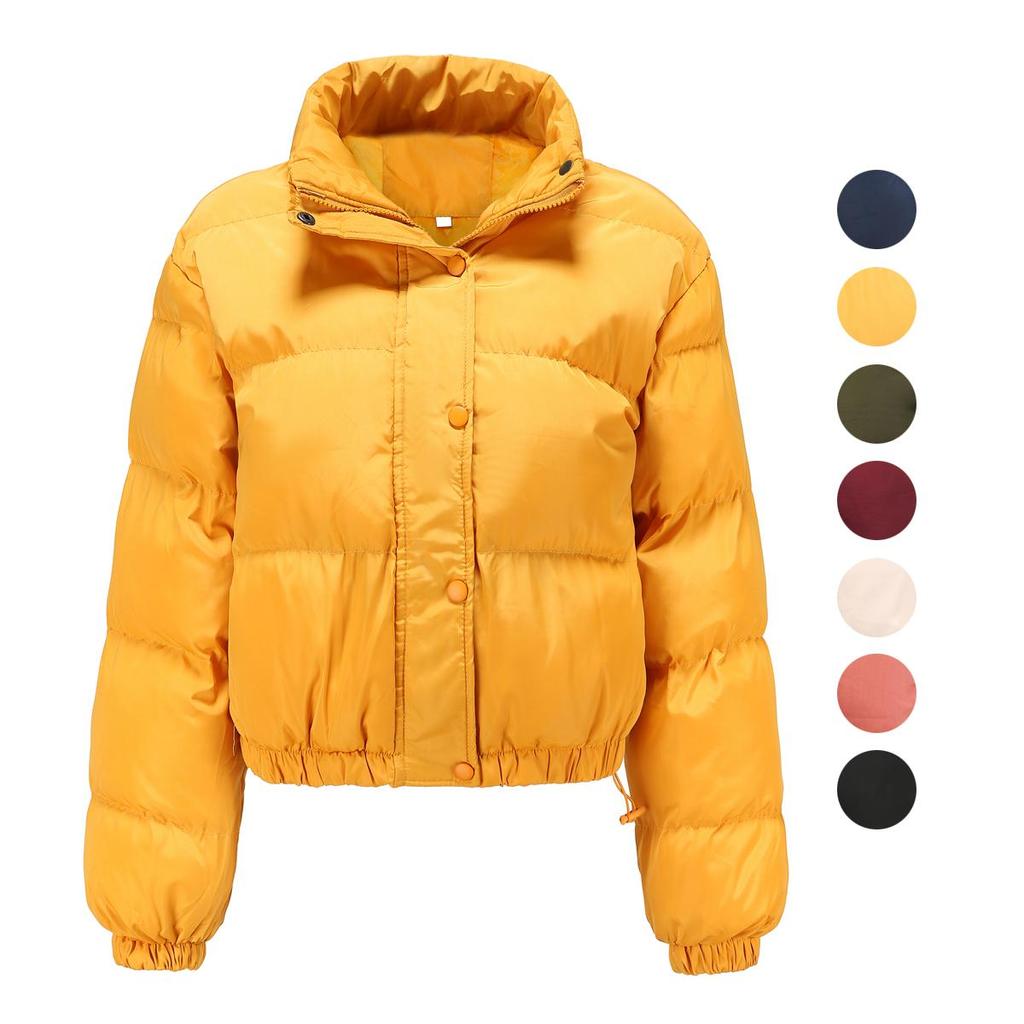 Женские базовые куртки с высоким воротником на молнии с длинными рукавами, теплое короткое пальто, хлопковая толстая куртка, осень-зима, повседневная стильная свободная верхняя одежда