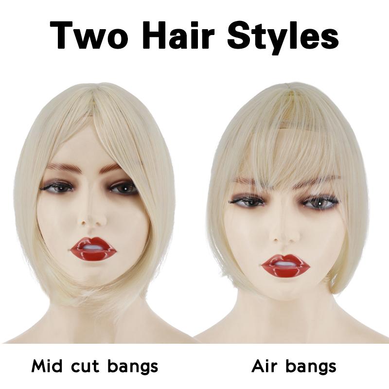 Синтетический короткий прямой парик боб с воздушной челкой и средней челкой на заколке сверху парик для повседневной носки для женщин