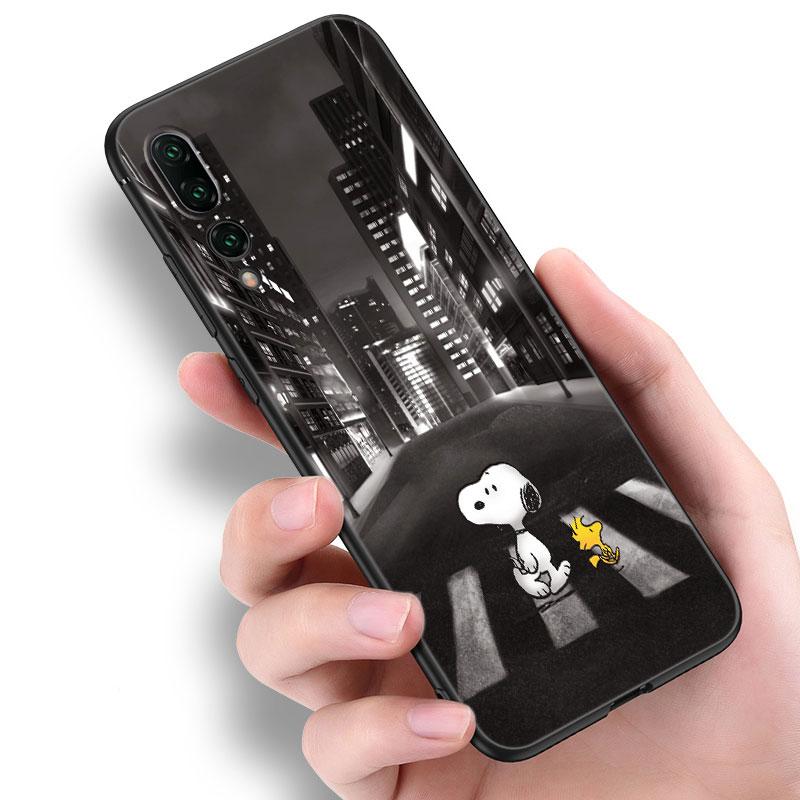Мультяшный Каваи Снупи Черный Чехол для Телефона Для Huawei P10 P20 P30 P40 Lite P50 P60 Art P50E P Smart Z 2018 2020 2021 Pro 2019