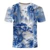 2024 Summer Ink Painting Landscape 3D Printed Short Sleeve Unisex Personalized Round Neck T-shirt